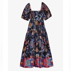 Sunset tapestry puff sleeve maxi dress XL